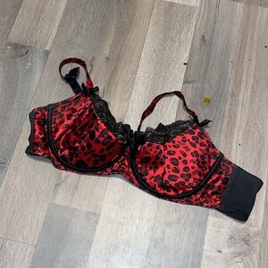 Cacique Red and Black Animal Print Lace Bra